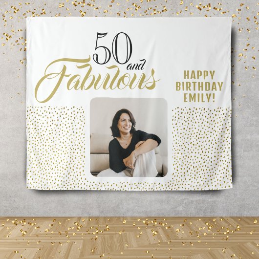 50 en Fabulous Gold Glitter Photo 50th Birthday Wandkleed