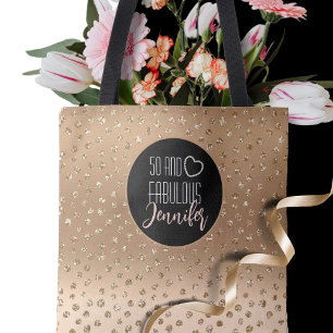 50 en Fabulous Gold Glitter Sparkle Girly 50th Tote Bag
