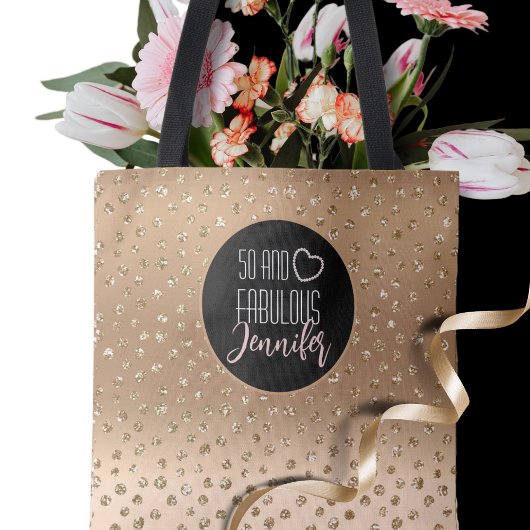 50 en Fabulous Gold Glitter Sparkle Girly 50th Tote Bag