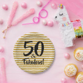 50 en Fabulous Gold Glitter Stripe Cake Borden Papieren Bordje (Feest)