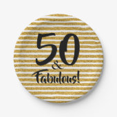 50 en Fabulous Gold Glitter Stripe Cake Borden Papieren Bordje (Voorkant)