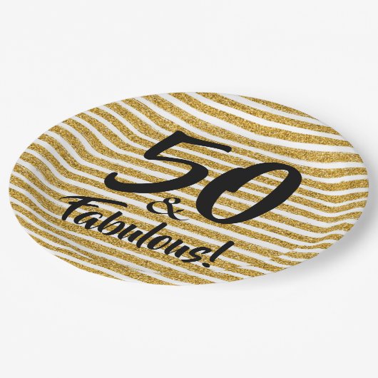 50- en Fabulous Gold Glitter Stripe Paper-Bord Papieren Bordje (Gekanteld)