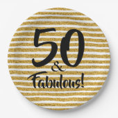 50- en Fabulous Gold Glitter Stripe Paper-Bord Papieren Bordje (Voorkant)