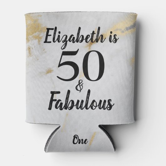 50 en Fabulous Gold Grey Marble met zwarte tekst Blikjeskoeler (Voorkant)