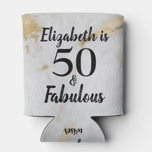 50 en Fabulous Gold Grey Marble met zwarte tekst Blikjeskoeler (Achterkant)
