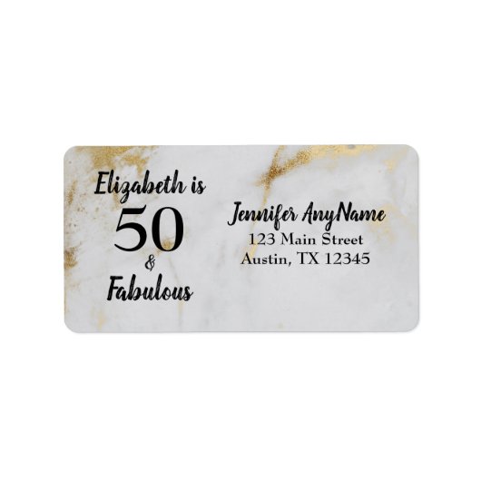 50 en Fabulous Gold Grey Marble met zwarte tekst Etiket (Voorkant)