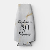 50 en Fabulous Gold Grey Marble met zwarte tekst Flesjeskoeler (Voorkant)