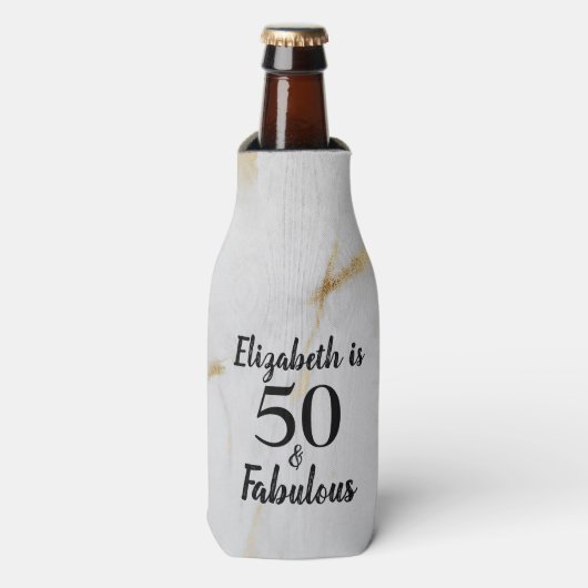 50 en Fabulous Gold Grey Marble met zwarte tekst Flesjeskoeler (Fles Voorkant)