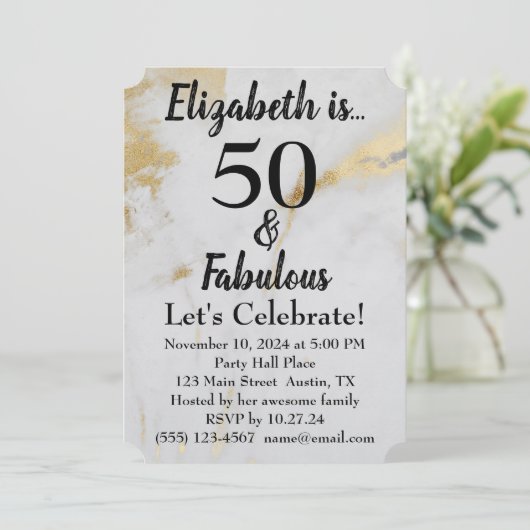 50 en Fabulous Gold Grey Marble met zwarte tekst Kaart (Staand voorkant)