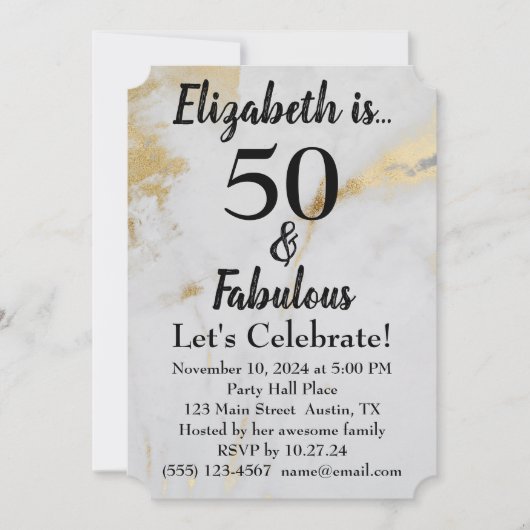 50 en Fabulous Gold Grey Marble met zwarte tekst Kaart (Voorkant)
