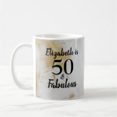 50 en Fabulous Gold Grey Marble met zwarte tekst Koffiemok (Links)