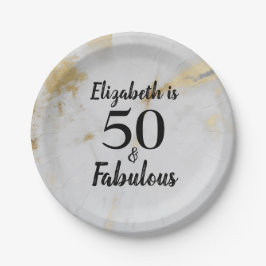 50 en Fabulous Gold Grey Marble met zwarte tekst Papieren Bordje