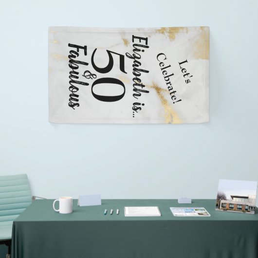 50 en Fabulous Gold Grey Marble met zwarte tekst Spandoek (Beurs)