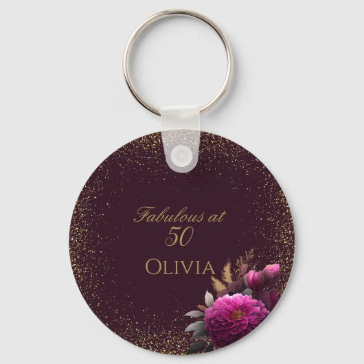 50 en Fabulous Gold Magenta Glitter Verjaardag Sleutelhanger (Voorkant)