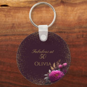 50 en Fabulous Gold Magenta Glitter Verjaardag Sleutelhanger (Voorkant)
