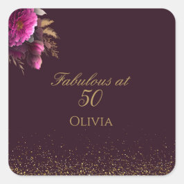 50 en Fabulous Gold Magenta Glitter Verjaardag Vierkante Sticker
