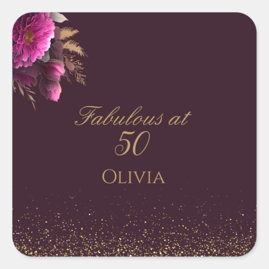 50 en Fabulous Gold Magenta Glitter Verjaardag Vierkante Sticker (Voorkant)