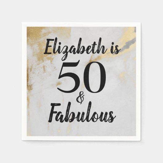 50 en Fabulous Gold Marble met zwarte tekst Servet (Voorkant)