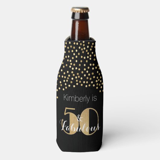 50 en Fabulous Gold Personalized Birthday Party Flesjeskoeler (Fles Voorkant)