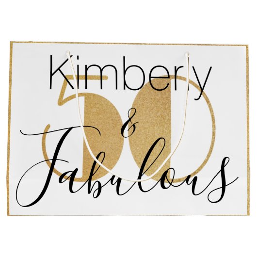 50 en Fabulous Gold Personalized Birthday Party Groot Cadeauzakje (Achterkant)