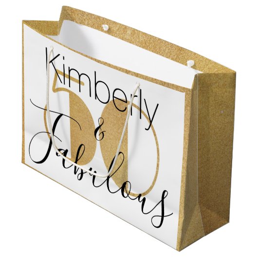 50 en Fabulous Gold Personalized Birthday Party Groot Cadeauzakje (Voorkant Gekanteld)