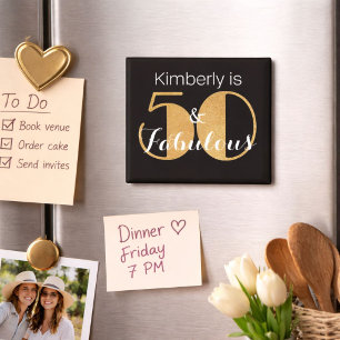 50 en Fabulous Gold Personalized Birthday Party Magneet