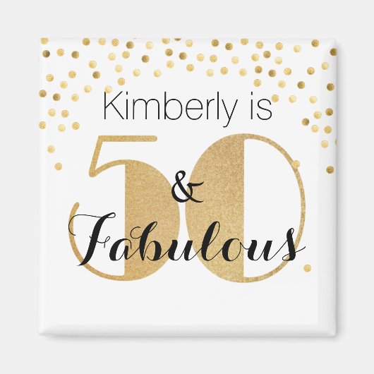 50 en Fabulous Gold Personalized Birthday Party Magneet (Voorkant)