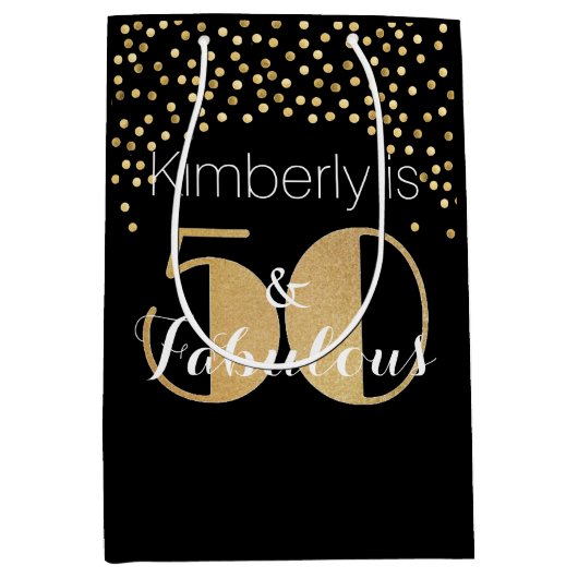 50 en Fabulous Gold Personalized Birthday Party Medium Cadeauzakje (Voorkant)
