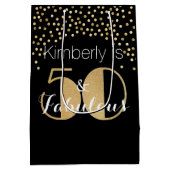 50 en Fabulous Gold Personalized Birthday Party Medium Cadeauzakje (Achterkant)
