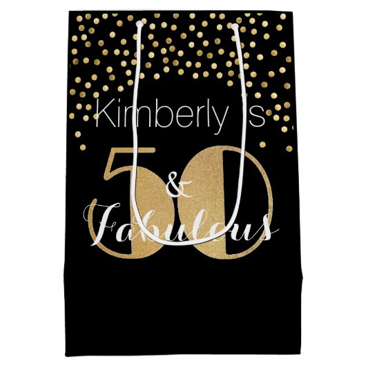 50 en Fabulous Gold Personalized Birthday Party Medium Cadeauzakje (Achterkant)