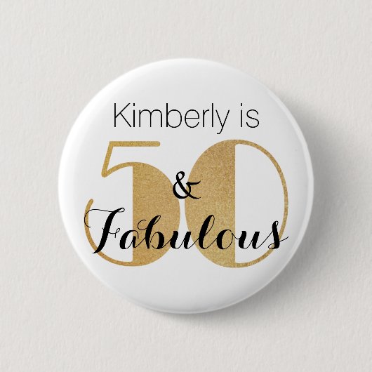 50 en Fabulous Gold Personalized Birthday Party Ronde Button 5,7 Cm (Voorkant)