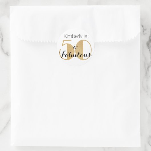 50 en Fabulous Gold Personalized Birthday Party Ronde Sticker (Tas)