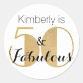 50 en Fabulous Gold Personalized Birthday Party Ronde Sticker (Voorkant)