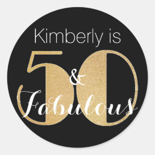 50 en Fabulous Gold Personalized Birthday Party Ronde Sticker