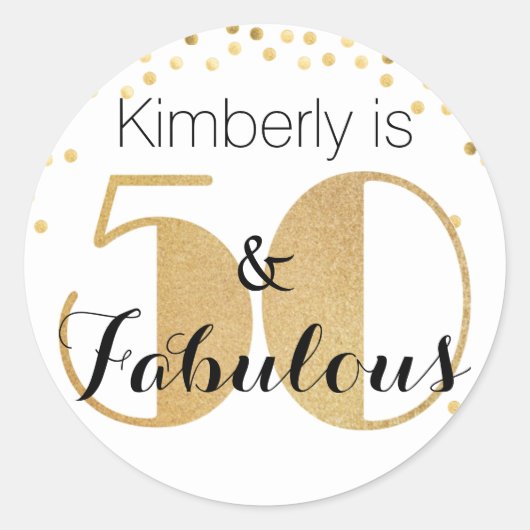 50 en Fabulous Gold Personalized Birthday Party Ronde Sticker (Voorkant)