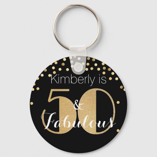 50 en Fabulous Gold Personalized Birthday Party Sleutelhanger (Voorkant)