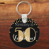 50 en Fabulous Gold Personalized Birthday Party Sleutelhanger (Voorkant)