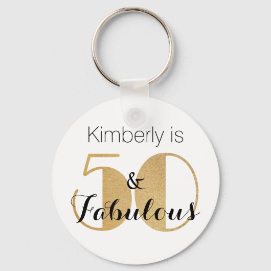 50 en Fabulous Gold Personalized Birthday Party Sleutelhanger (Voorkant)