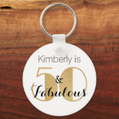 50 en Fabulous Gold Personalized Birthday Party Sleutelhanger (Voorkant)