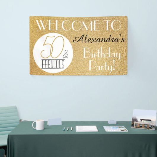 50 en Fabulous Gold Personalized Birthday Party Spandoek (Beurs)