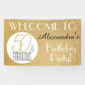 50 en Fabulous Gold Personalized Birthday Party Spandoek (Horizontaal)