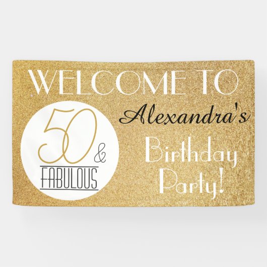 50 en Fabulous Gold Personalized Birthday Party Spandoek (Horizontaal)