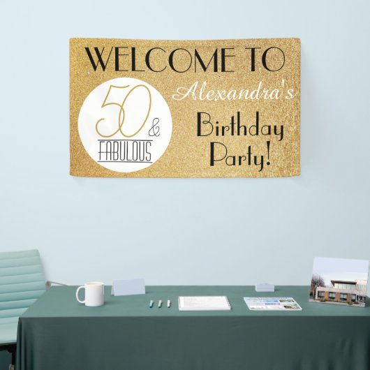 50 en Fabulous Gold Personalized Birthday Party Spandoek (Beurs)