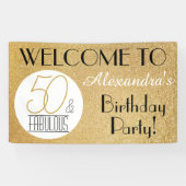 50 en Fabulous Gold Personalized Birthday Party Spandoek (Horizontaal)