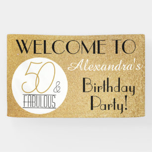 50 en Fabulous Gold Personalized Birthday Party Spandoek