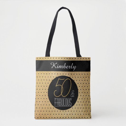 50 en Fabulous Gold Personalized Birthday Party Tote Bag (Voorkant)