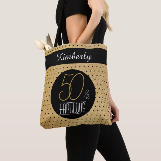 50 en Fabulous Gold Personalized Birthday Party Tote Bag (Dichtbij)