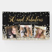 50 en Fabulous Gold Photo Collage 50e verjaardag Spandoek (Horizontaal)