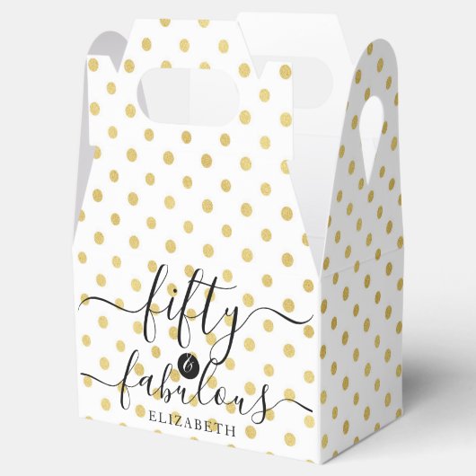 50 en Fabulous Gold Polka Dot Name 50th Birthday Bedankdoosjes (Geopend)
