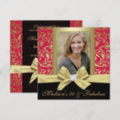 50 en Fabulous Gold Red damask 50th Birthday Kaart (Voorkant / Achterkant)
